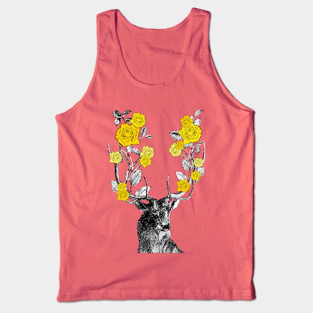 Stag and Roses | Stag and Flowers | Yellow Roses | Tank Top by Eclectic At Heart